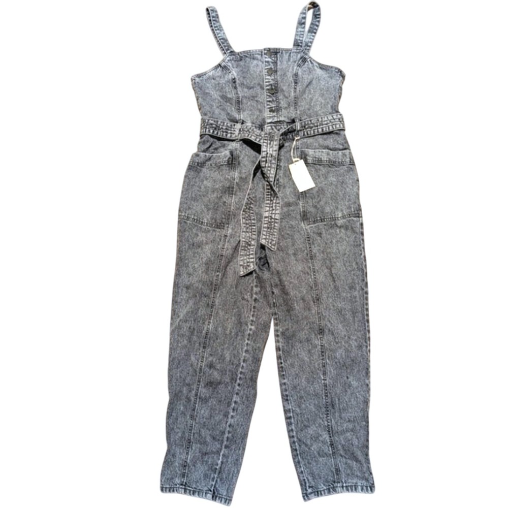Universal Thread Acid-Wash Gray Denim Overalls with Self Tie